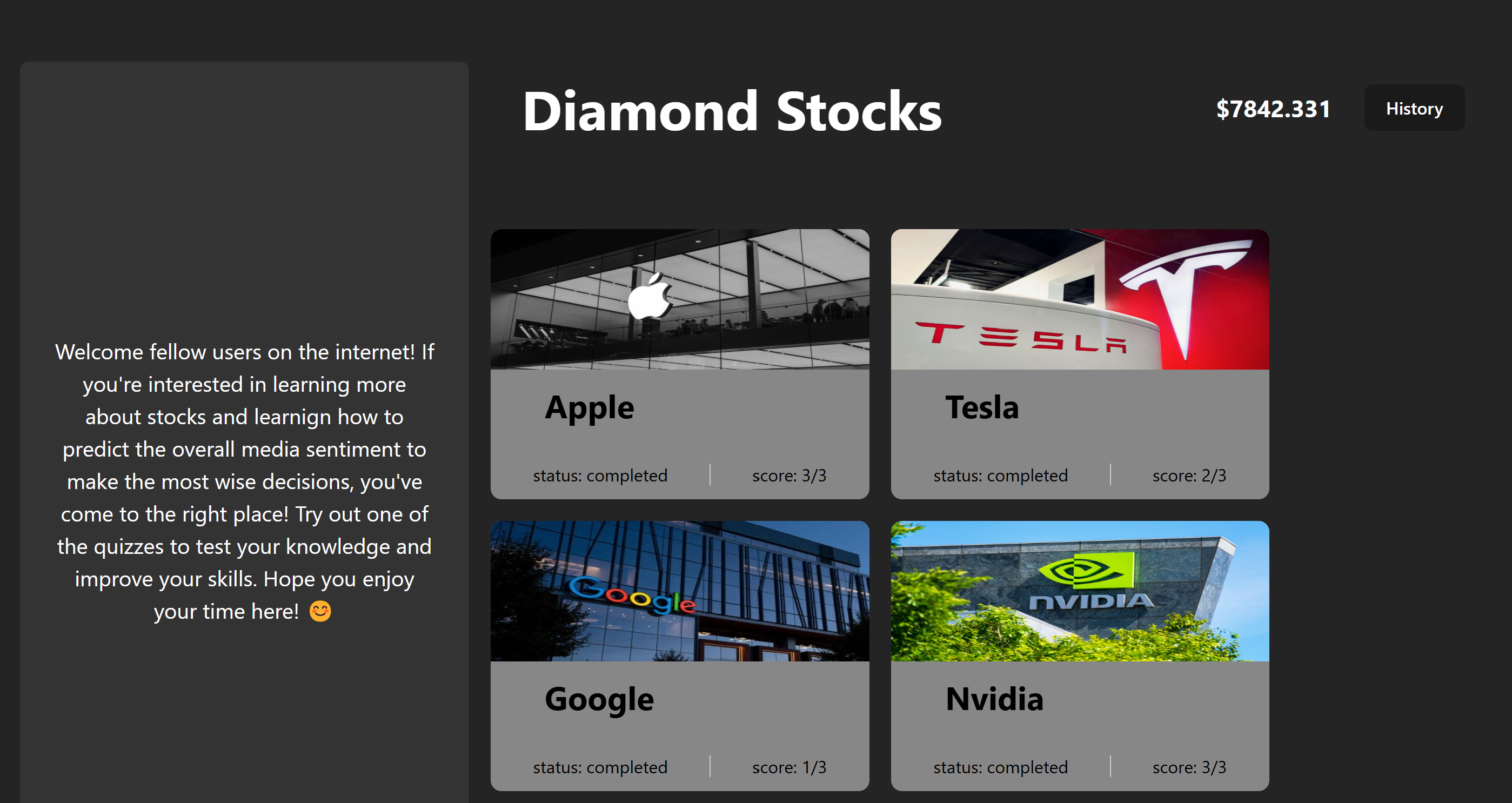 Interface of the Diamond Stocks Analyzer project